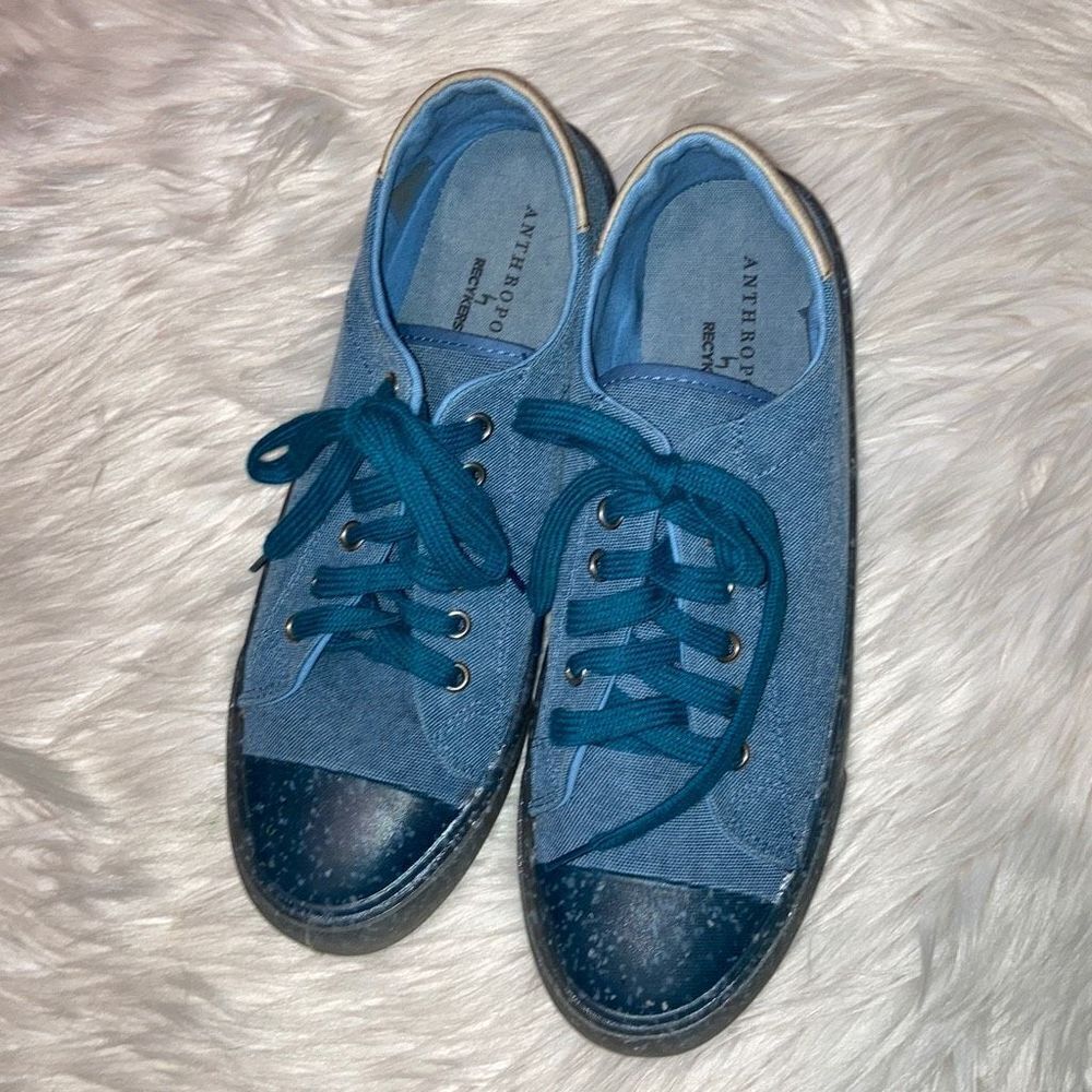ANTHROPOLOGIE BY RECYKERS CAMDEN BLUE CANVAS LACE UP SNEAKERS SHOES WOMEN 40